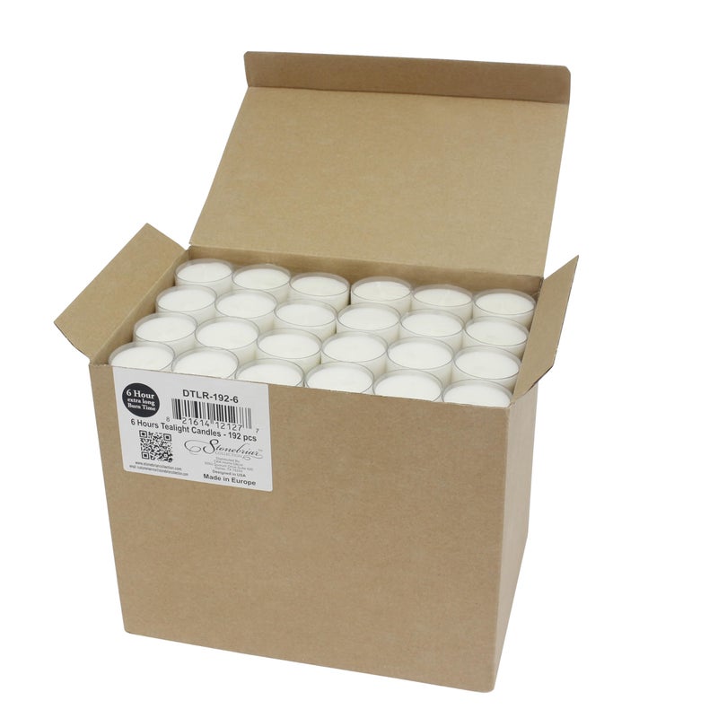 Stonebriar 96 Count White Unscented Smokeless Long Burning Clear Cup Tea Light Candles with 6 to 7 Hour Burn Time - Image 2